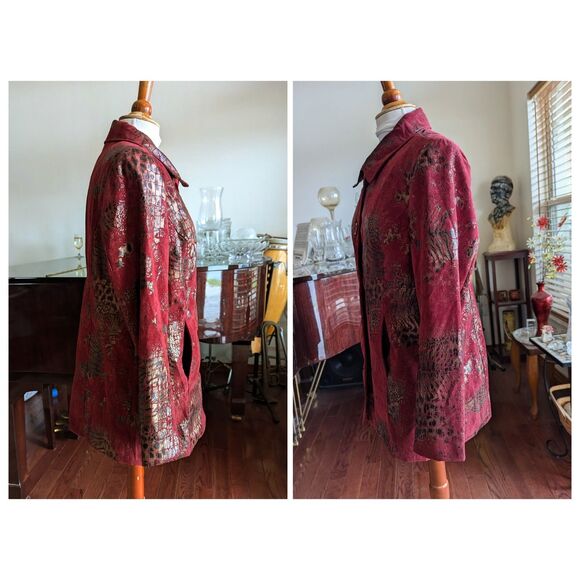 erin london velvet red with gold&black fully lined blazer jacket  Sz M - Picture 3 of 12